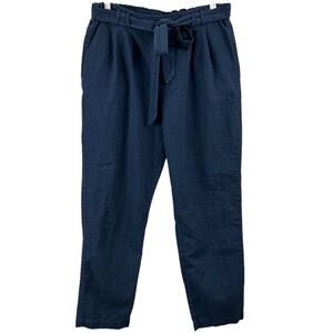 MINE Linen Rayon Blend Navy Ankle Cropped Pants Size Large